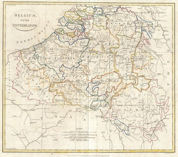 map of belgium cities. authentic antique map.