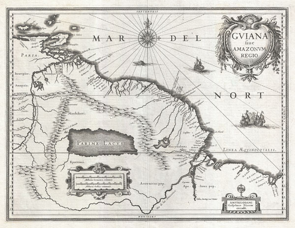 Map Of Venezuelan Rivers. 1635 Blaeu Map Guiana,