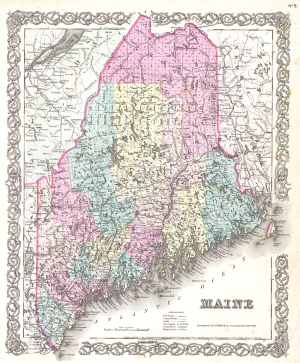 Map Of Maine Cities. 1855 Colton Map of Maine
