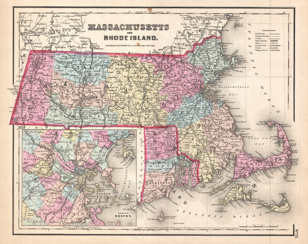 map of rhode island and massachusetts. 1857 Colton Map of