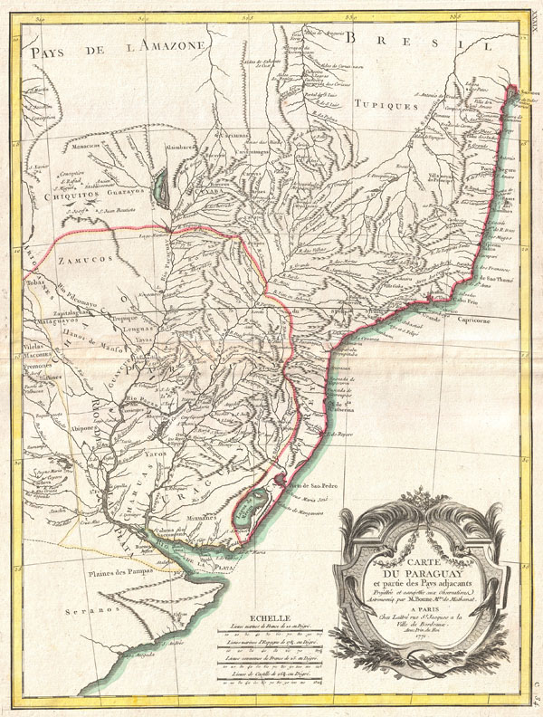 maps of paraguay. 1771 Bonne Map of Paraguay,