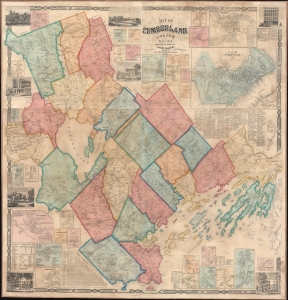 1857 Chase Wall Map of Cumberland County, Maine (Portland, Casco Bay)
