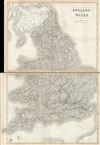 1844 Black Map of England and Wales (Set of 2 maps)