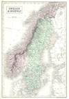 1851 Black Map of Norway and Sweden (Scandinavia)
