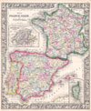 1864 Mitchell Map of France, Spain and Portugal