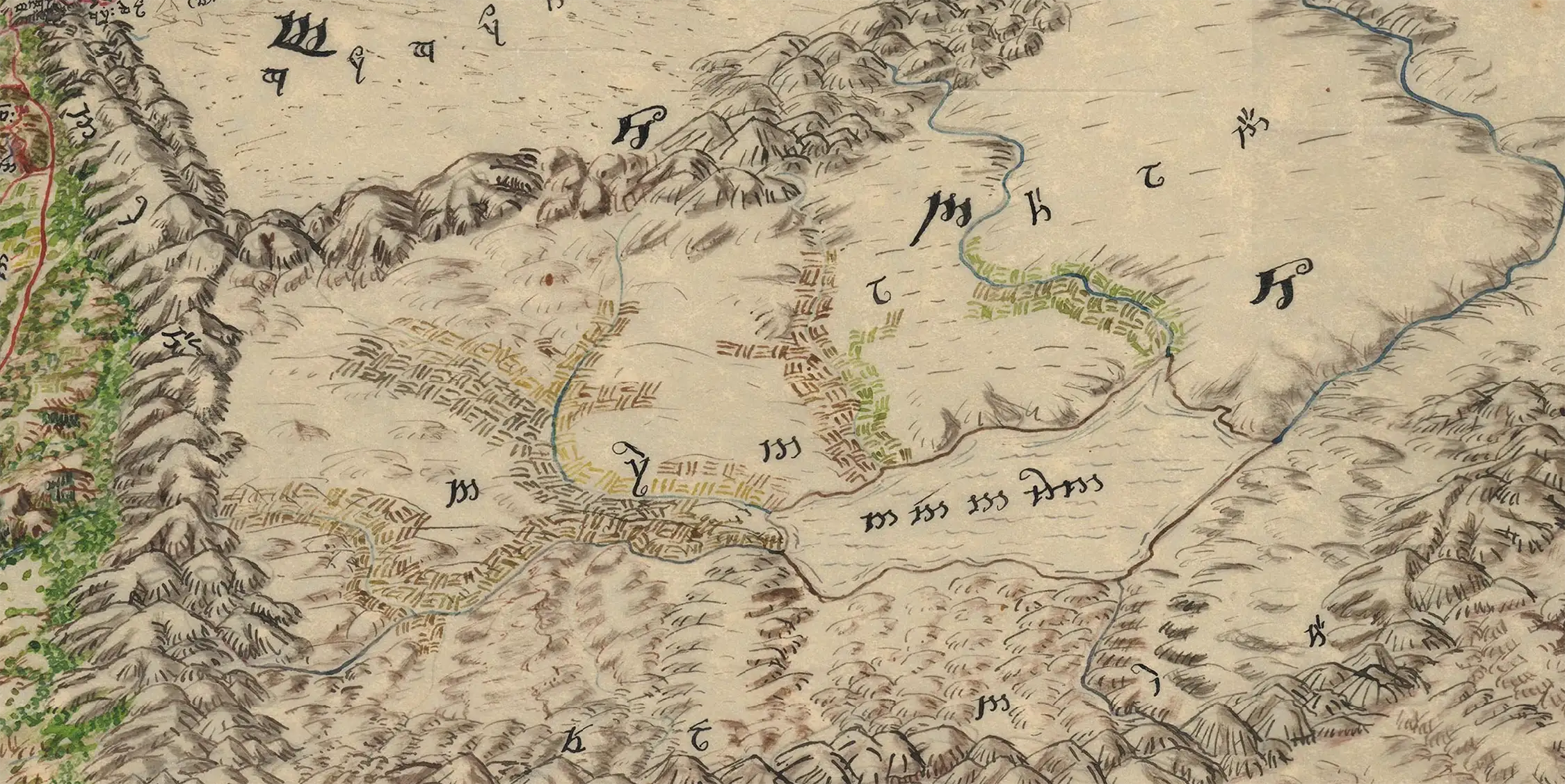 Mordor: Great slave-worked fields away south' beside the 'dark sad waters of Lake Núrnen.