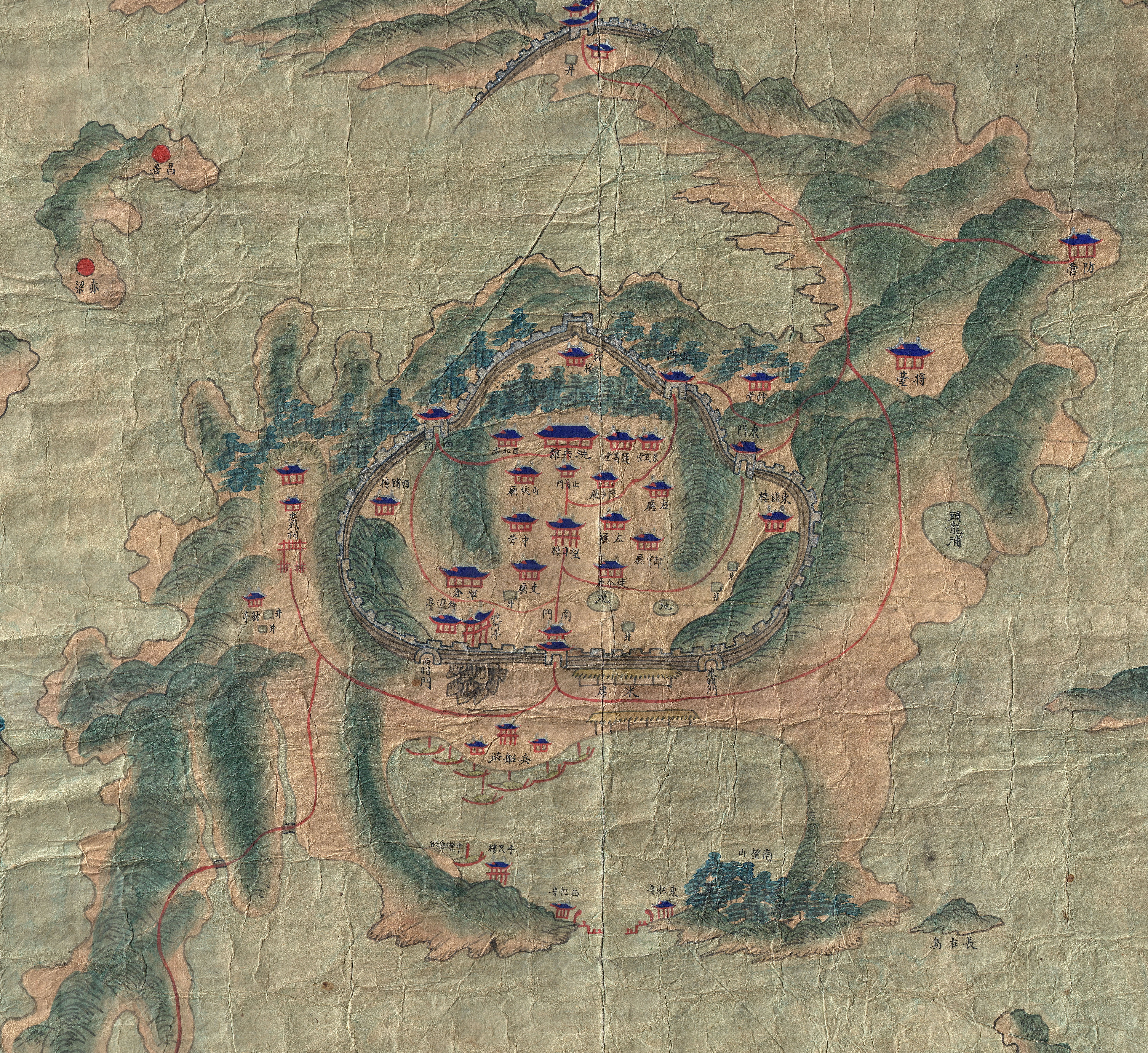 Detail of an 1830s Korean manuscript map of Tongyeong