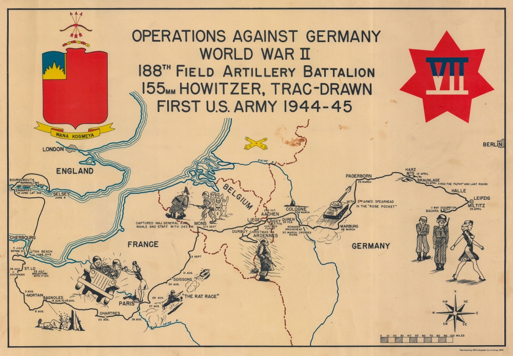 Operations Against Germany World War II 188th Field Artillery Battalion 155mm Howitzer, Trac-Drawn First U.S. Army 1944 - 45. - Main View