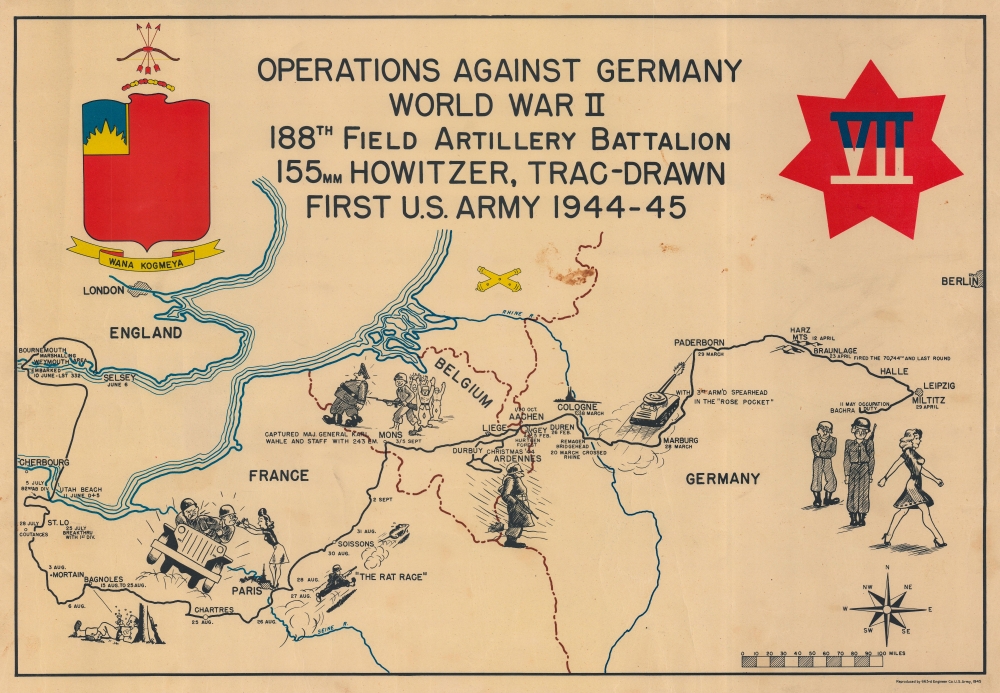 Operations Against Germany World War II 188th Field Artillery Battalion 155mm Howitzer, Trac-Drawn First U.S. Army 1944 - 45. - Main View