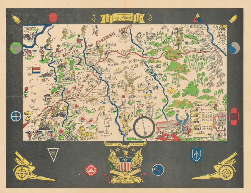 1945 World War II Pictorial Unit Route Map of the 228th Field Artillery Group in Germany