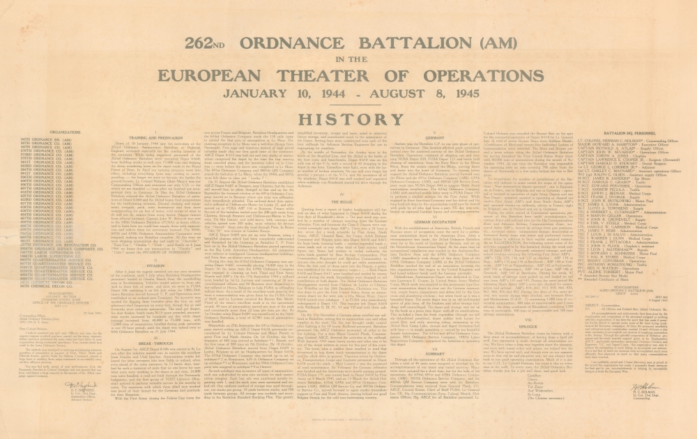 262 Ordnance Battalion (AM) in the European Theatre of Operations. Lt. Col. H.C. Holman Commanding. - Alternate View 2