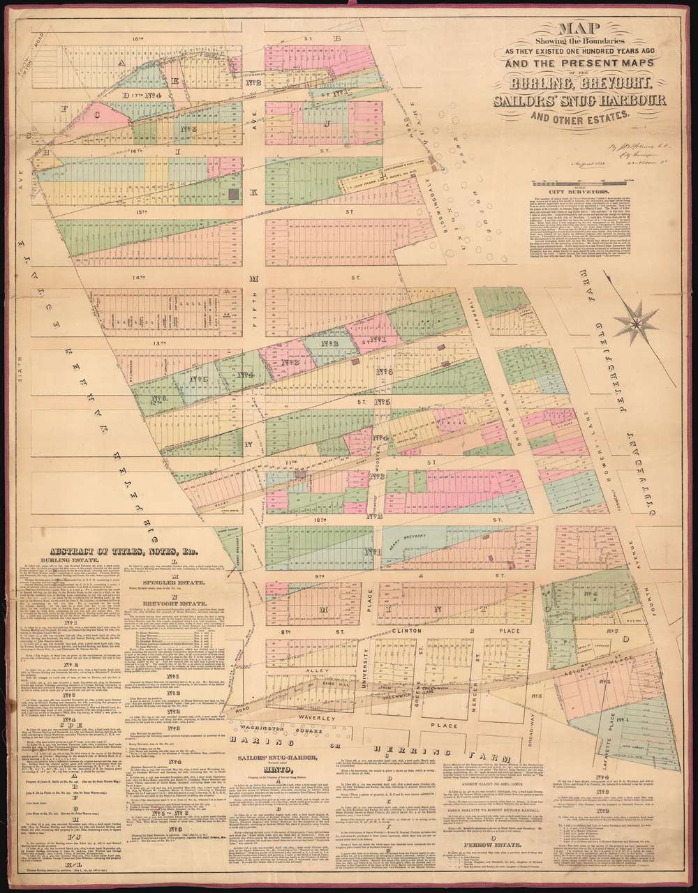 Map Showing the Boundaries As They Existed One Hundred Years Ago of the Burling, Brevoort, Sailors' Snug Harbour And Other Estates. - Main View