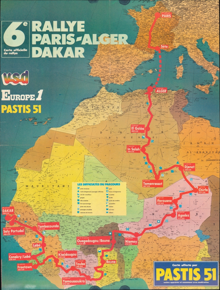Carte officielle du 6e rallye Paris-Alger-Dakar. - Main View