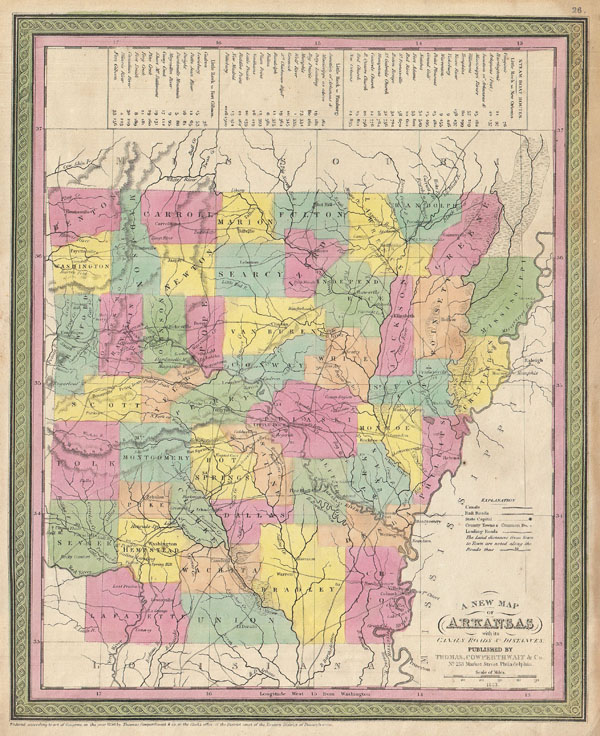 A New Map of Arkansas with its Canals, Roads & Distances. - Main View