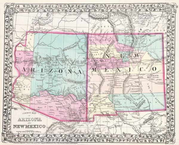 County Map of Arizona and New Mexico. - Main View