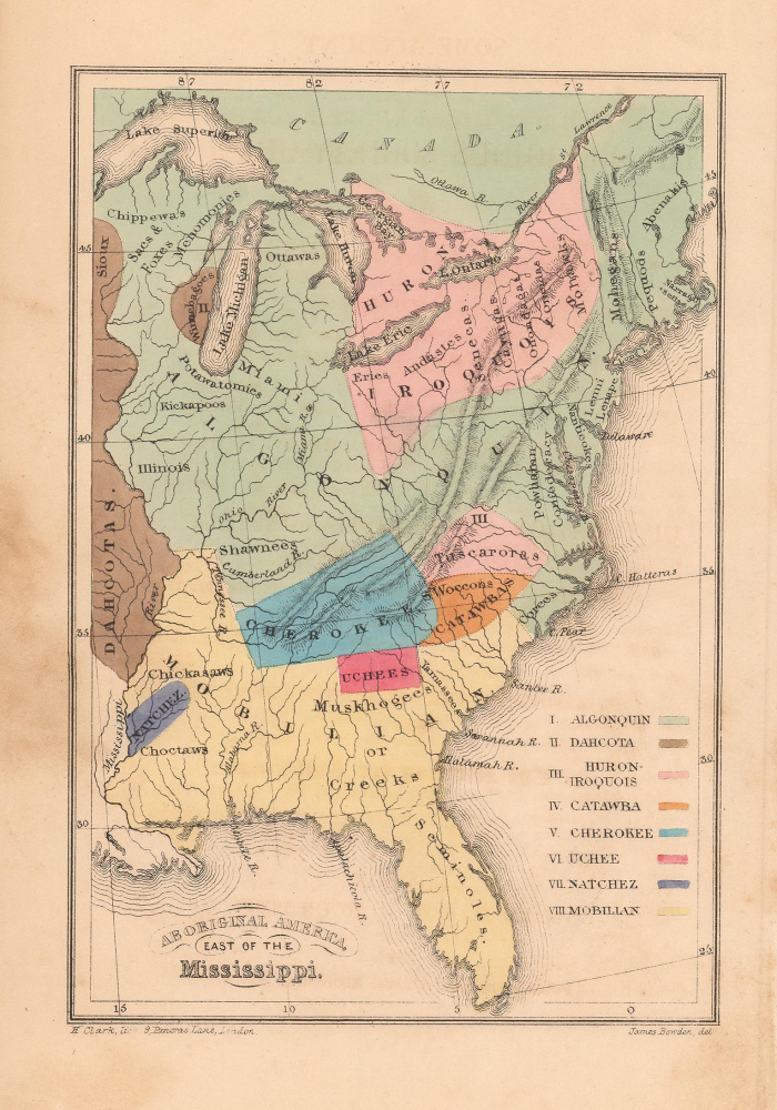 1844 Bowden Map of North American Indian Nations East of the Mississippi