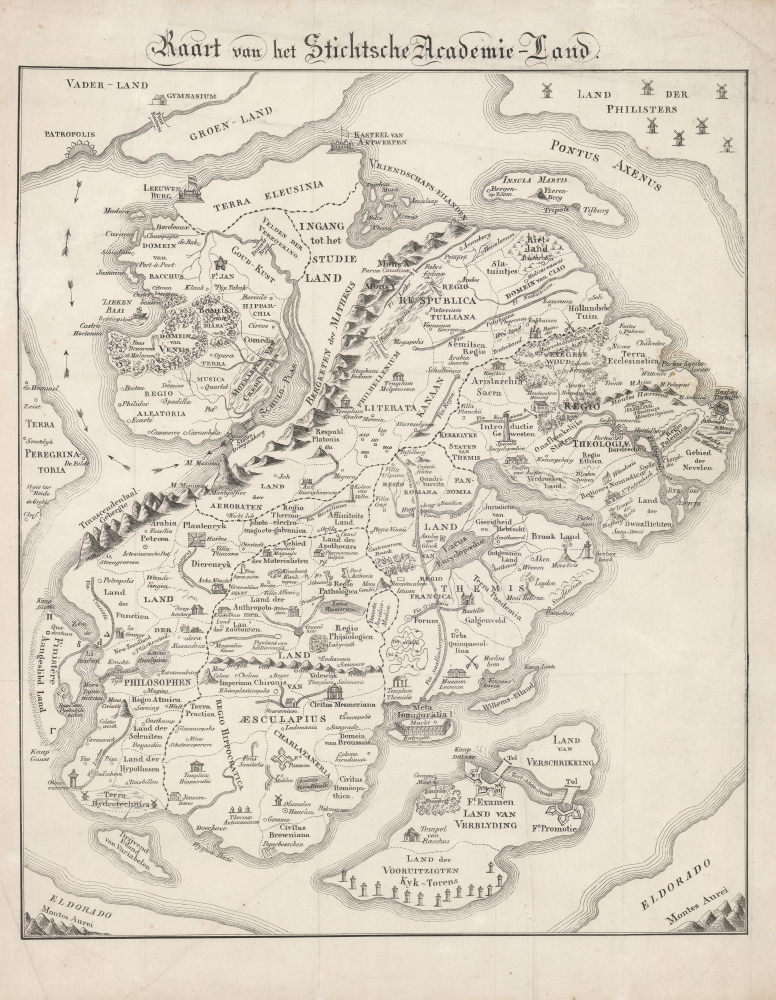 1834 Van Ellemeet Allegorical Map of 'Academy Land'