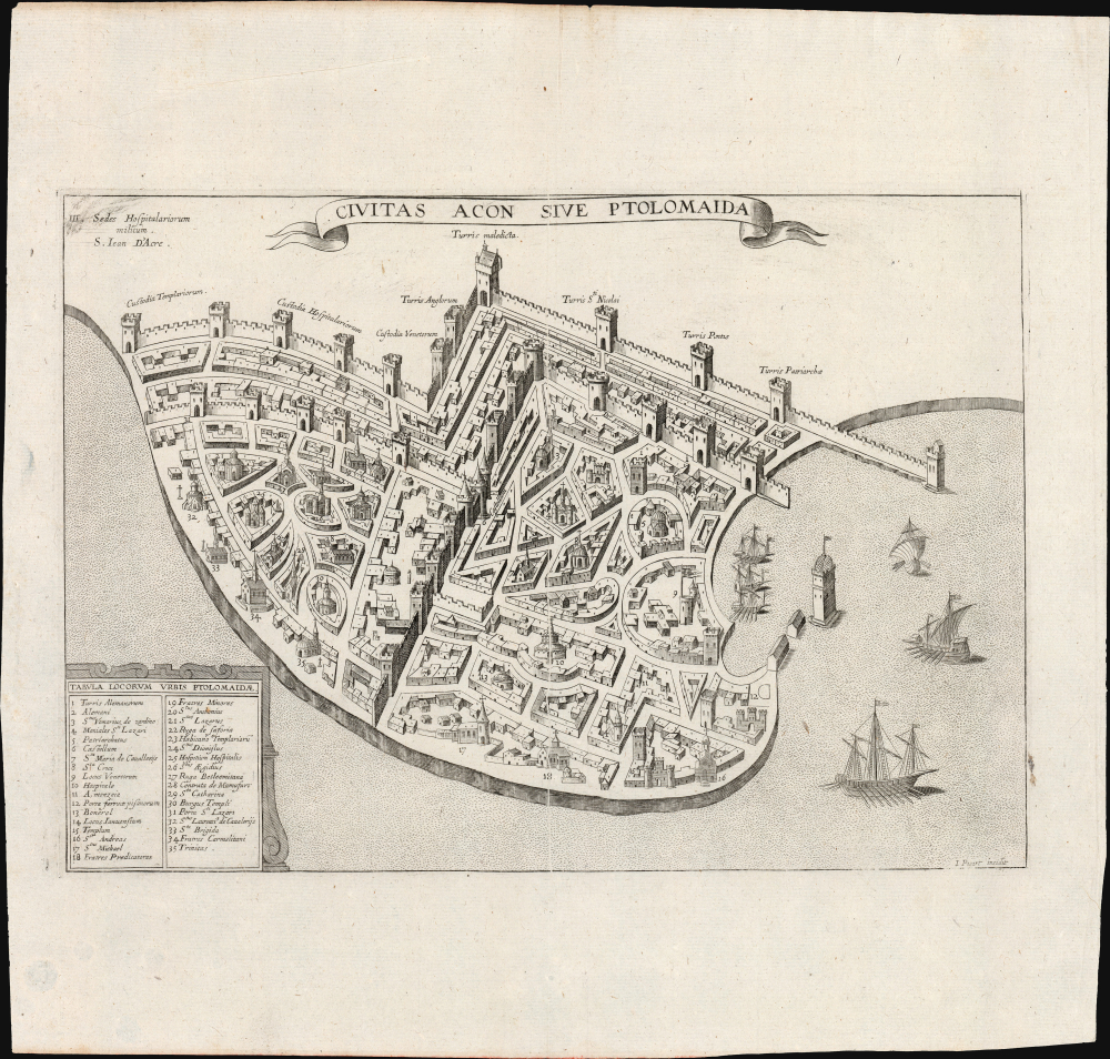 1629 Picart Edition of the Sanudo-Vesconte Plan of Acre, Israel