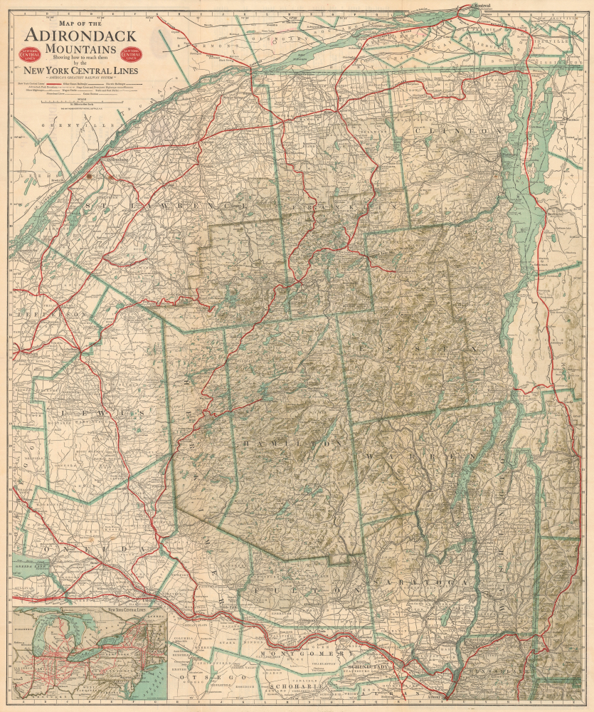 1914 Matthews-Northrup Map of the Adirondack Region, New York