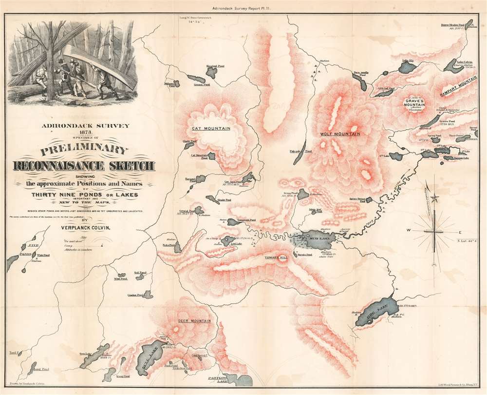 Adirondack Survey 1873. Specimen of Preliminary Reconnaisance Sketch Showing the approximate Positions and Names of Thirty Nine Ponds or Lakes Important and New to the Maps. - Main View