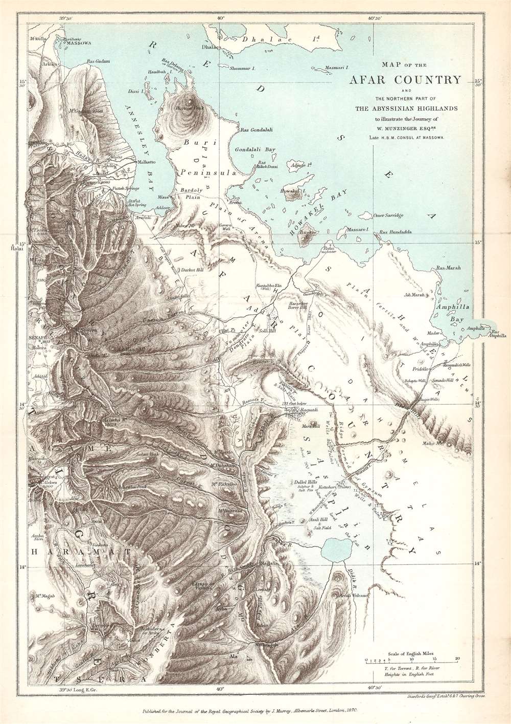 Map of the Afar Country and the Northern Part of the Abyssinian Highlands to illustrate the Journey of W. Munzinger Esqure. Late H.B.M. Consul at Massowa. - Main View