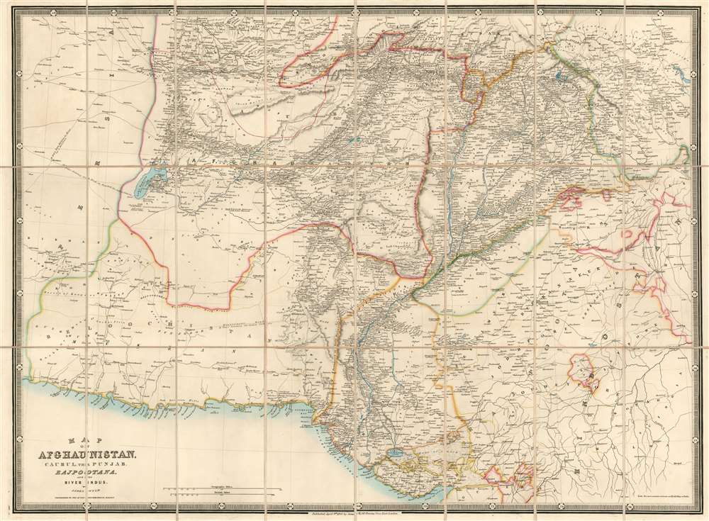 Map of
  Afghaunistan, Caubul, the Punjab, Rajpootana, and the River Indus - Main View