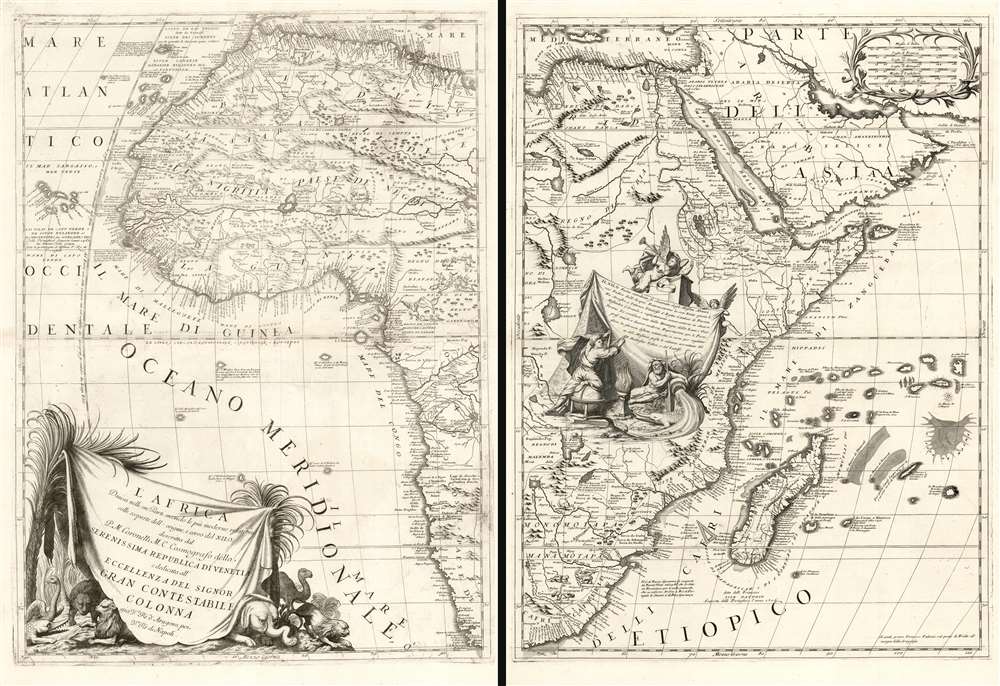 L'Africa Divisa nelle sue Parti secondo le Piùu moderne relationi colle scoperte dell' origine, e coro del NILO, descritta dal P.M. Coronelli M.C. Cosmografo della Serenissima Republica di Veneia è dedicata all' Eccellenza del Signor Gran Contestabile Colonna gia Vce. Rè d' Aragona, poi Vce Rè di Napoli. - Main View