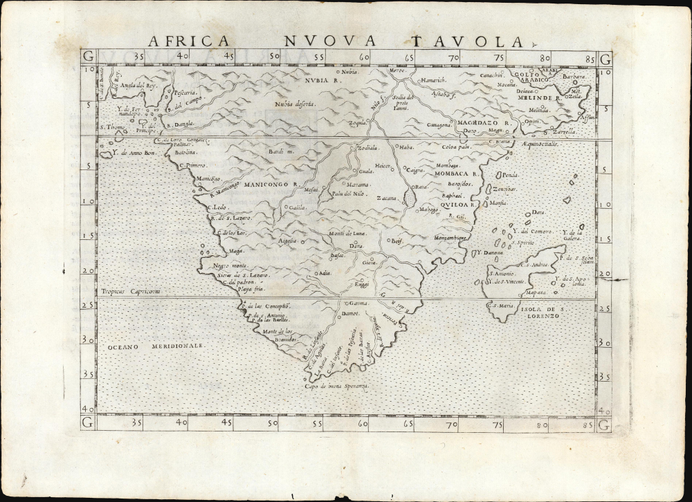 1561 Ruscelli Map of Southern Africa