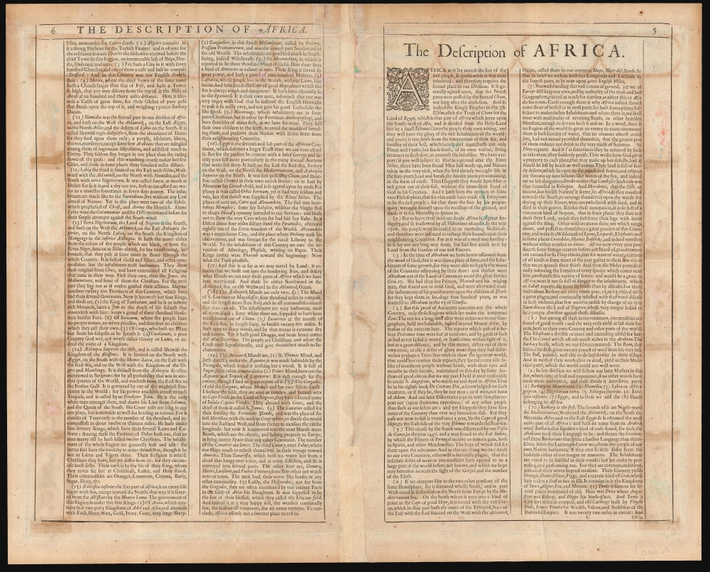 Africae described , the manners of their Habits, and buildings newly done into English by I. S. Are to be sold by Tho Basset in Fleet Street, and Ric Chiswell in St. Pauls Churchyard. - Alternate View 1