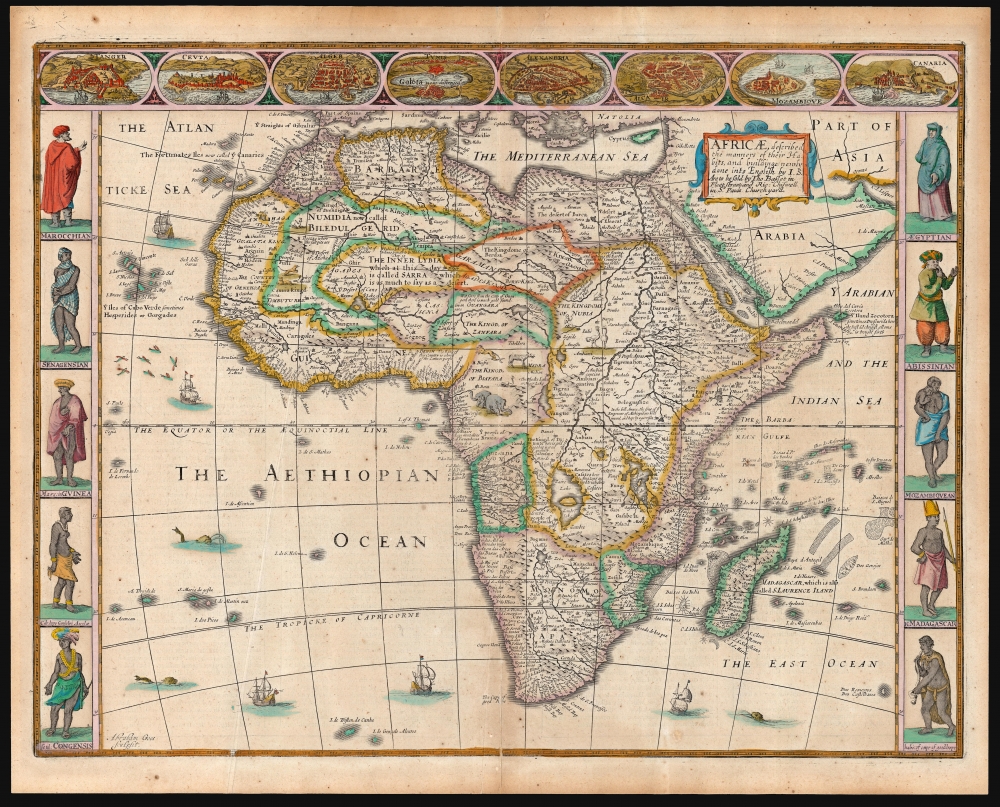 1626/ 1676 John Speed 'carte à figures' Map of Africa: Superb Old Color
