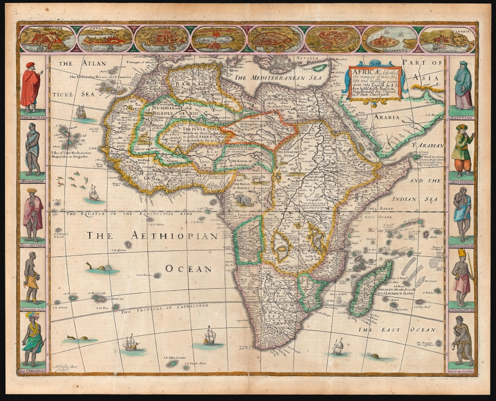 Africae described , the manners of their Habits, and buildings newly done into English by I. S. Are to be sold by Tho Basset in Fleet Street, and Ric Chiswell in St. Pauls Churchyard. - Main View