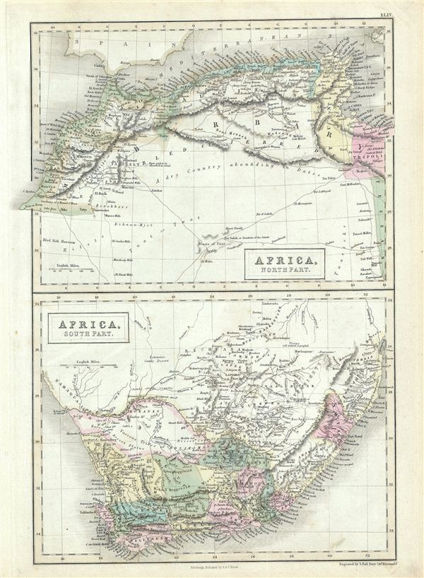 1851 Black Map of North and South Africa