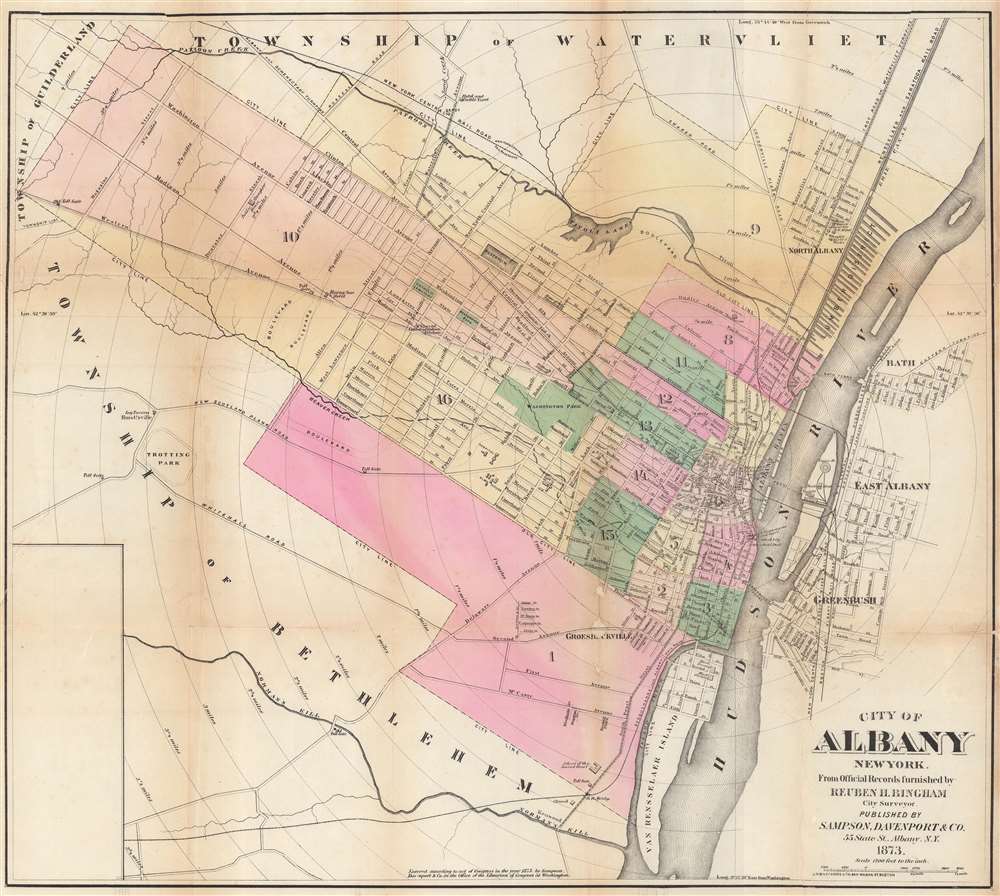 City of Albany, New York. From Official Records Furnished by Reuben H. Bingham City Surveyor. - Main View