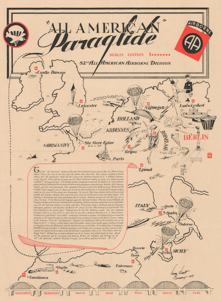 1945 82nd Airborne Pictorial Map of Western Europe - Printed in the 82nd's Newspaper