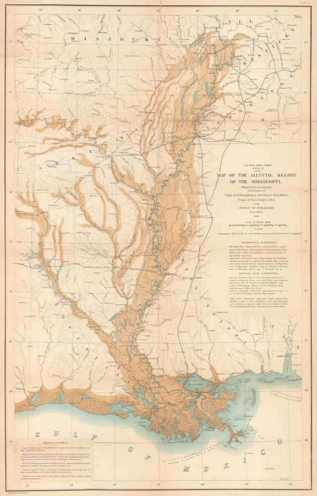 1861 Humphreys / Abbot Map of the Mississippi River Alluvial Region