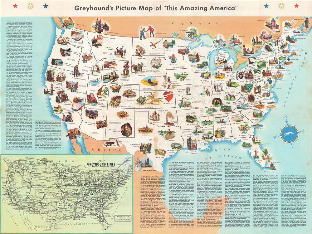 Greyhound's Picture Map of 'This Amazing America'. - Main View
