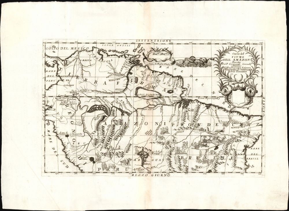 1689 Coronelli Map of the Amazon River and Northern South America