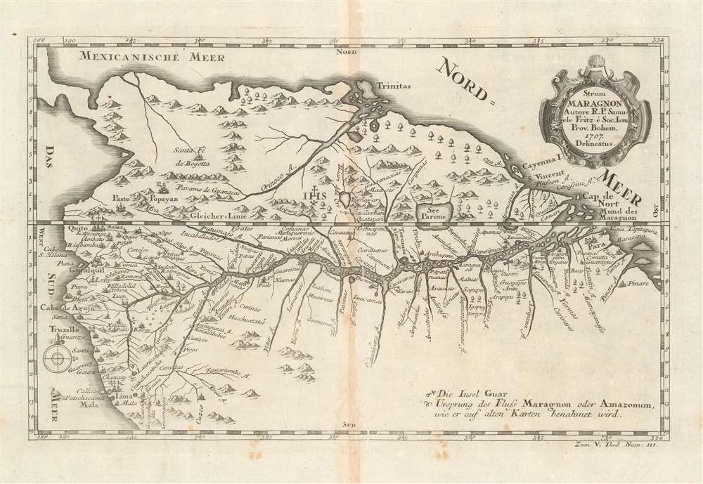 1728 Stöcklein Map of the Amazon based on its Earliest Firsthand Mapping