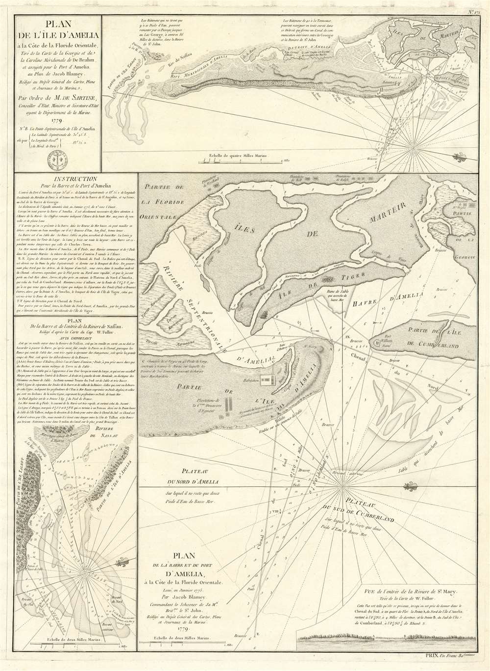 Plan de l'île d'Amelia à la Côte de la Floride Orientale. / Plan de la Barre et et de l'entrée de la Riviere de Nassau. / Plan de la Barre et du port d'Amelia, à la Côte de la Floride Orientale. - Main View
