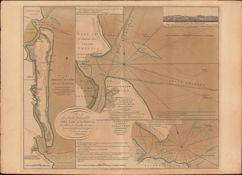 Plan of Amelia Island In East Florida. / A Chart of The Entrance Into St. Mary's River. / A Chart of The Mouth of Nassau Rivers. / To the Right Honourable John Earl of Egmont, and c. This Plate is most humbly Inscribed by his Lordships most Obedient Humble Servant Willm. Fuller. - Main View
