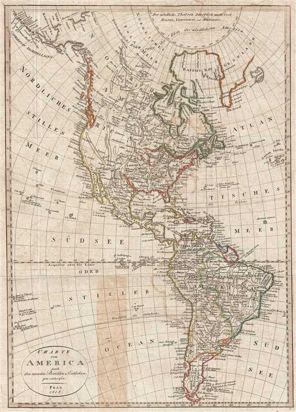 1818 Franz Pluth Map of North America and South America