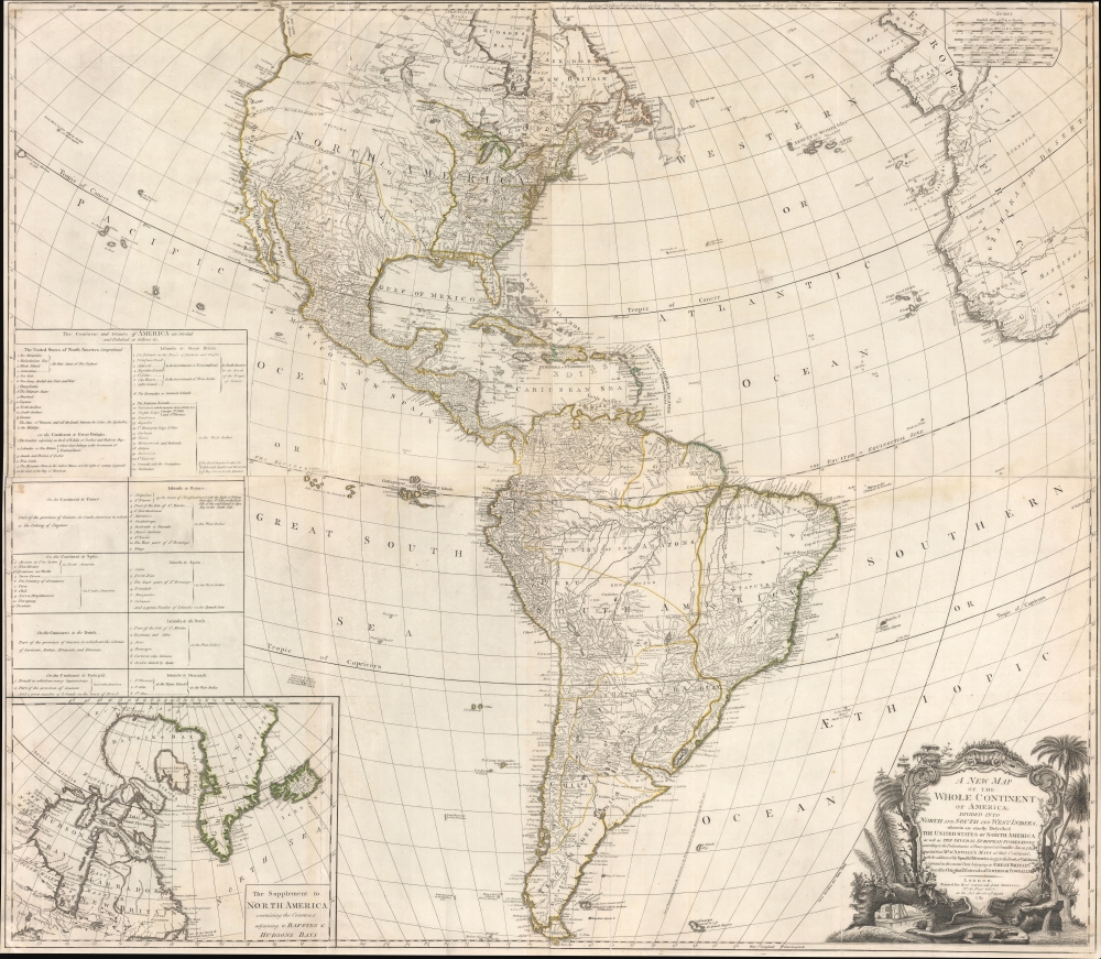 A New Map of the Whole Continent of America, divided into North and South and West Indies, wherein are exactly Described the United States of North America as well as the Several European Possessions according to the Preliminaries of the Peace singed at Versailles Jan. 20 1783. - Main View