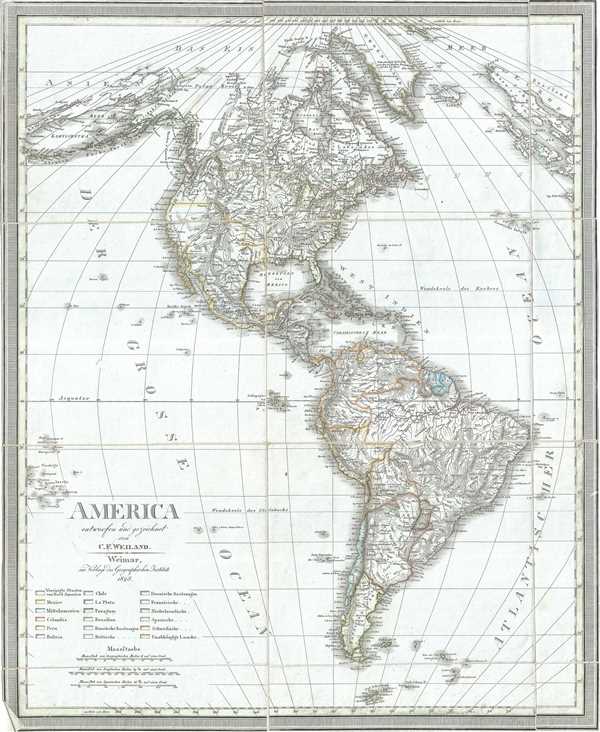 1828 Weiland Map of North America and South America