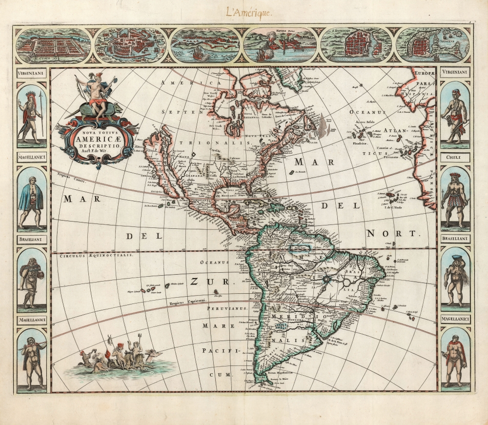 1666 Frederick de Wit 'carte á figures' Map of America