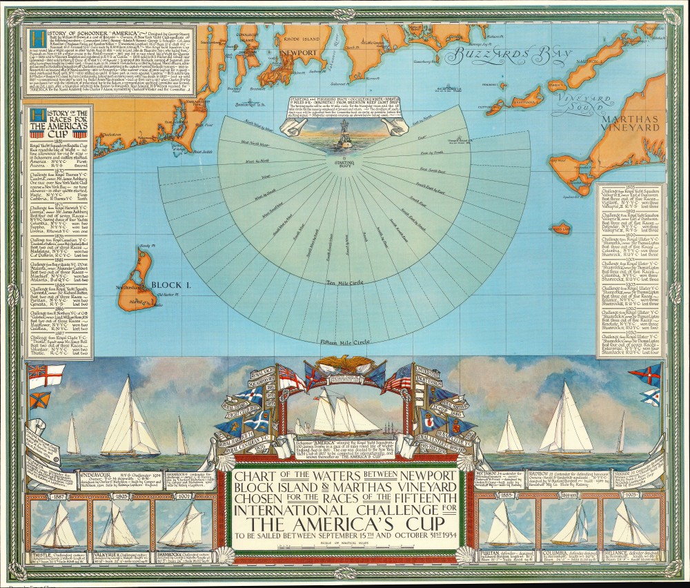 1934 Clegg Pictorial Map of the New England Coast, America's Cup