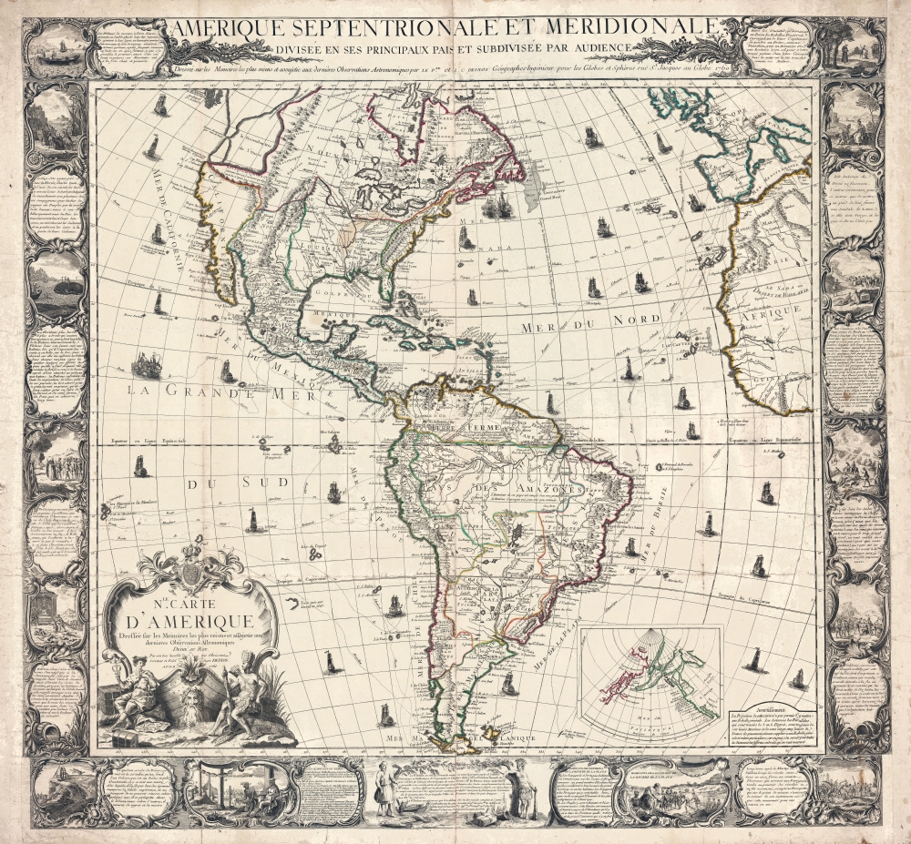 Amerique Septentrionale et Meridionale Divisée en ses Principaux Pais et Subdivisée par Audience. / Nle. Carte D'Amerique Dressée sur les Mémories le plus récens et assujetie aux derniers Observations Astronomiques. - Main View