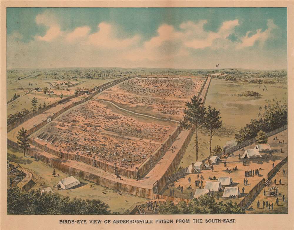Bird's-Eye View of Andersonville Prison from the South-East. - Main View