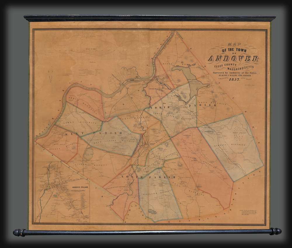 1852 Walling Map of Andover, Massachusetts