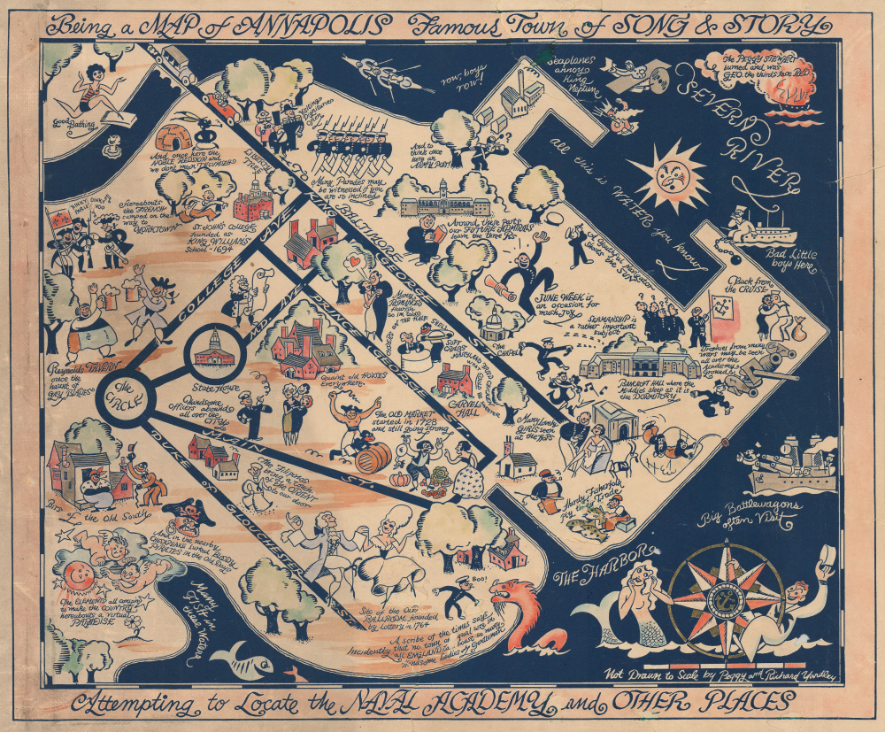1935 Yardley Satirical Pictorial Map of U.S. Naval Academy, Annapolis, Maryland