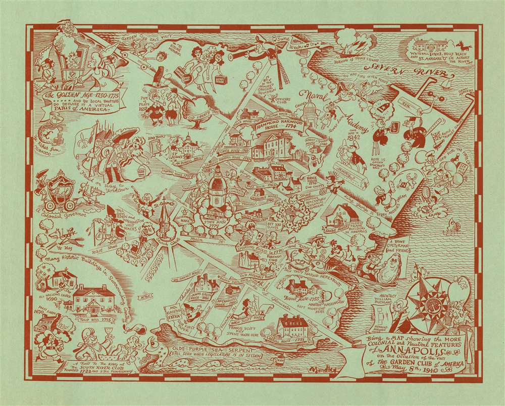 Being a MAP showing the MORE COLONIAL and Nautical FEATURES of ANNAPOLIS on the Occasion of the visit of the GARDEN CLUB of AMERICA. - Main View